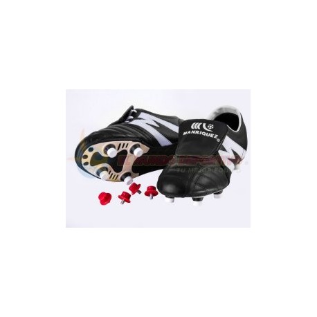 2159-Zapato de fútbol marca Manríquez MID sc tacos intercambiables Pro negro con blanco