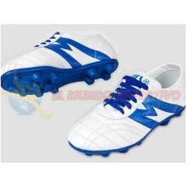 2967-Zapato de fútbol marca Manríquez mod MID TX color blanco con azul rey